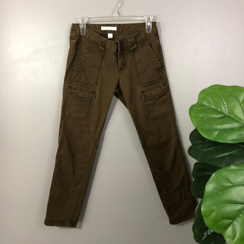 Loft 2P Marisa Olive Green Cargo Ankle Pant Petite